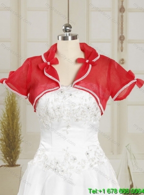 2015 Elegant Red Quinceanera Dresses with Beading and Ruffles