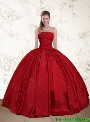 2015 Elegant Strapless Beaded Floor Length Quinceanera Dress in Red