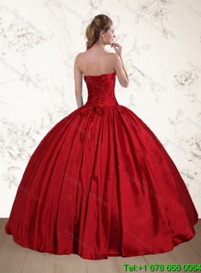 2015 Elegant Strapless Beaded Floor Length Quinceanera Dress in Red