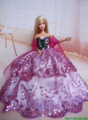 Beading Decorate Ball Gown Colorful Barbie Doll Dress