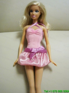 Beautiful Printing Short Pink Barbie Doll Dress