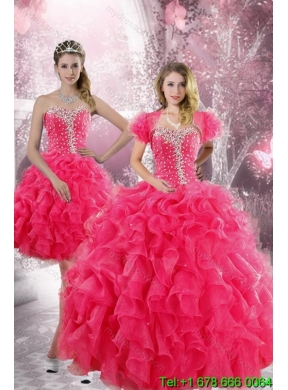 Detachable 2015 Hot Pink Quinceanera Skirts with Beading and Ruffles