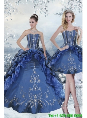 Detachable Embroidery and Beading Blue Quinceanera Skirts for 2015