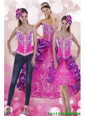 Detachable Pick Ups and Embroidery Multi Color 2015 Quinceanera Skirts with Sweep Train