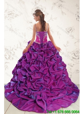 Detachable Pick Ups and Embroidery Multi Color 2015 Quinceanera Skirts with Sweep Train