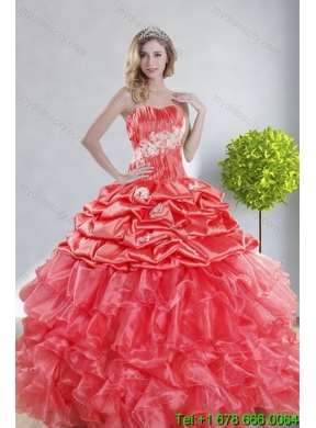 Detachable Watermelon Red Quinceanera Skirts with Appliques and Ruffles