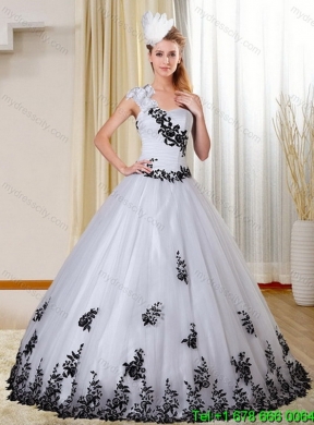 Detachable White and Black Sweetheart 2015 Quinceanera Skirts with Black Embroidery