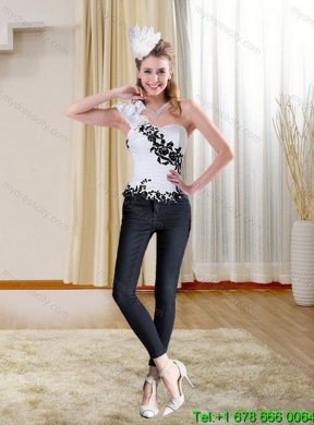 Detachable White and Black Sweetheart 2015 Quinceanera Skirts with Black Embroidery