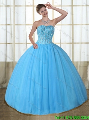 Elegant Baby Blue Strapless Quinceanera Dress with Beading