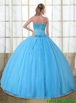 Elegant Baby Blue Strapless Quinceanera Dress with Beading