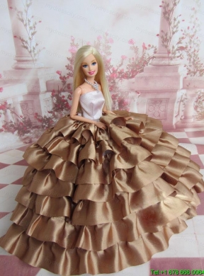 Elegant Ball Gown Ruffles Layers Brown Barbie Doll Dress