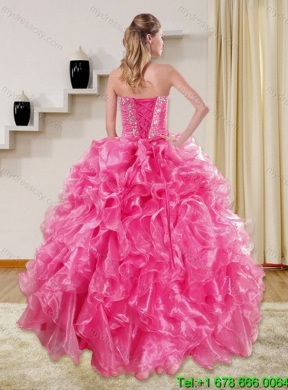 Elegant Hot Pink Quinceanera Dresses with Beading and Ruffles for 2015