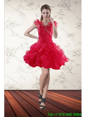 Elegant Red Sweetheart Quince Dresses with Ruffles and Beading for 2015