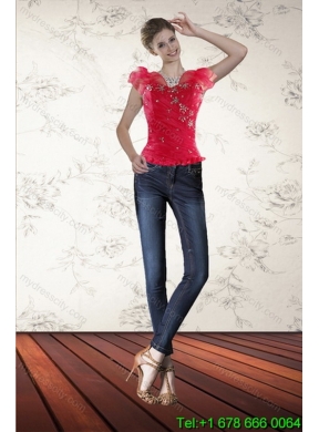 Elegant Red Sweetheart Quince Dresses with Ruffles and Beading for 2015