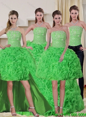 Elegant Spring Green Strapless Quinceanera Dress with Beading and Ruffles