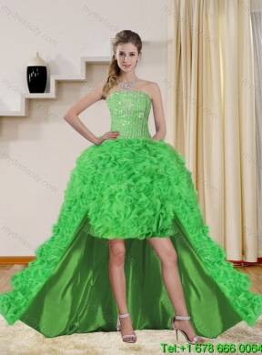 Elegant Spring Green Strapless Quinceanera Dress with Beading and Ruffles
