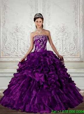 Elegant Strapless Ball Gown Quinceanera Dress with Embroidery and Ruffles