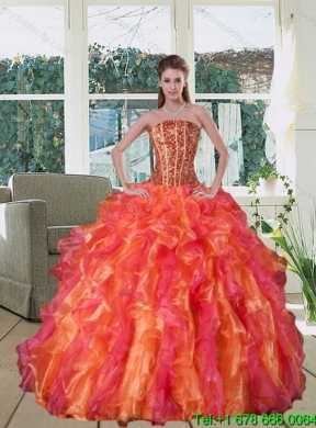 Elegant Strapless Multi Color Dress for Quinceanera with Beading and Ruffles