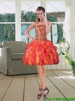 Elegant Strapless Multi Color Dress for Quinceanera with Beading and Ruffles