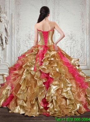 Elegant Strapless Multi Color Quinceanera Dress with Beading and Embroidery