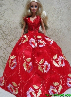 Embroidery Red Ball Gown Barbie Doll Dress