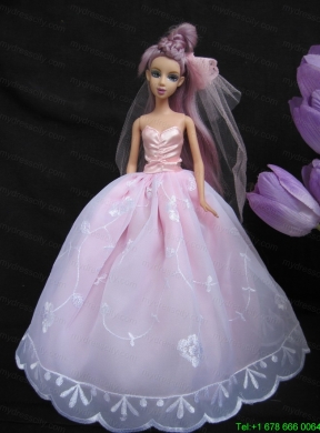 Pink Embroidery Ball Gown Taffeta and Organza Barbie Doll Dress