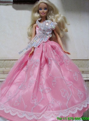 Pretty Rose Pink Princess Dress With Embroidery Made to Fit the Barbie Doll