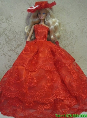 Red Handmade Pretty Dress With Embroidery Made to Fit the Barbie Doll
