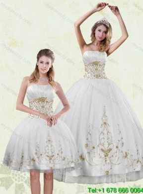Elegant Embroidery White and Gold Quinceanera Dress for 2015