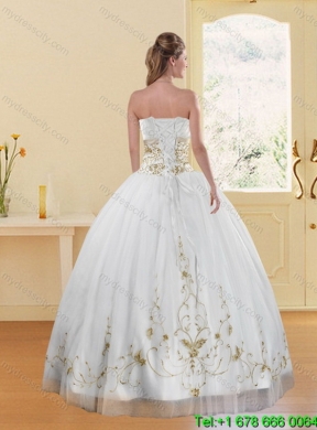 Elegant Embroidery White and Gold Quinceanera Dress for 2015