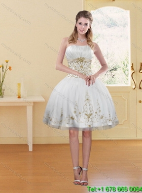 Elegant Embroidery White and Gold Quinceanera Dress for 2015