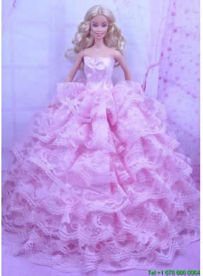 Exclusive Pink Gown With Ruffled Layers Dress For  Barbie Doll