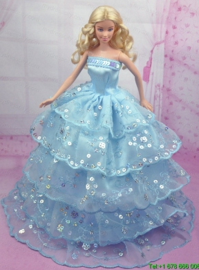Gorgeous Blue Gown With Sequins and Embroidery Made to Fit the Barbie Doll