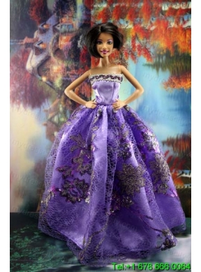 Appliques New Fashion Princess Pink Dress Gown For Barbie Doll