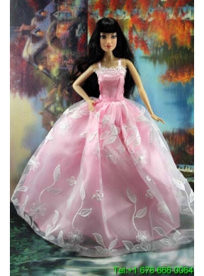 Beautiful Pink and Embroidery For Barbie Doll Dress