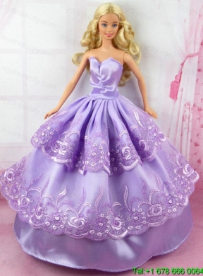 Gorgeous Lilac Dress With Embroidery Made To Fit Barbie Doll