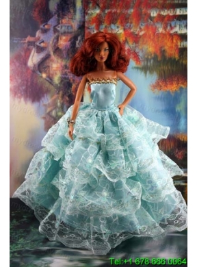 Lace Over Skirt and Light Blue Gown For Barbie Doll