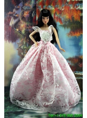 Pink and White Lace Over Skirt To Barbie Doll Dress
