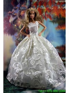 Romantic White Gown With Embroidery Dress For Barbie Doll