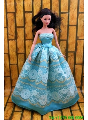 Fashionable Teal Party Dress For Noble Barbie With Lace