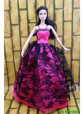 Gorgeous Hot Pink and Black Lace Gown For Barbie Doll