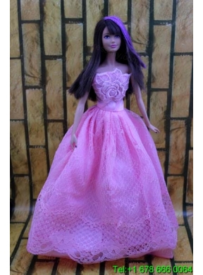 Lavender Party Dress For Barbie Doll Dress With Embroidery