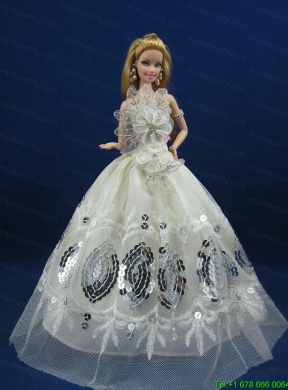 Beautiful White Dress With Sequins Made To Fit The Barbie Doll