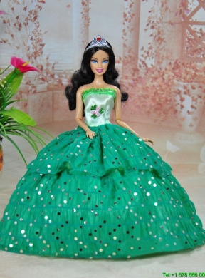 Elegant Ball Gown Green Strapless Hand Made Flowers Party Clothes Fashion Dress for Noble Barbie