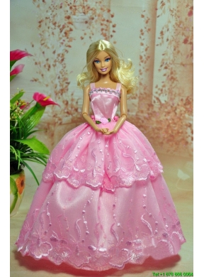 Lovely Baby Pink Straps Applqiues Party Clothes Fashion Dress for Noble Barbie