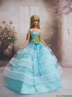 New Baby Blue Handmade With Sash Party Dress Barbie Clothes Gown For Barbie Doll