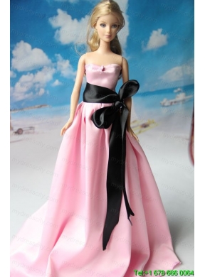 Rose Pink Party Dress With Sash For Barbie Doll Dress