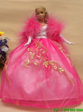 Elegant Rose Pink Gown with Lace Made to Fit the Barbie Doll