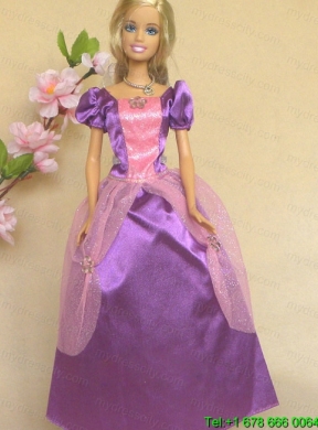 Purple Short Sleeves Handmade Dresses Fashion Party Clothes Gown Skirt For Barbie Doll