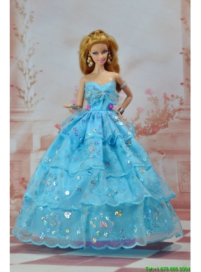 So Beautiful Baby Blue Sweetheart Ruffed Layeres Appliques Made to Fit the Barbie Doll